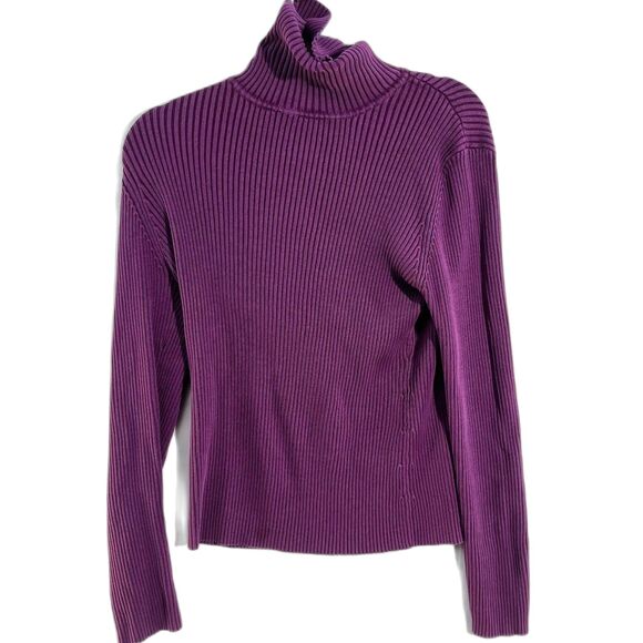 Chico's Purple Silk Blend Lightweight Pullover Turtleneck Sweater Women's Size 2 - Picture 1 of 8